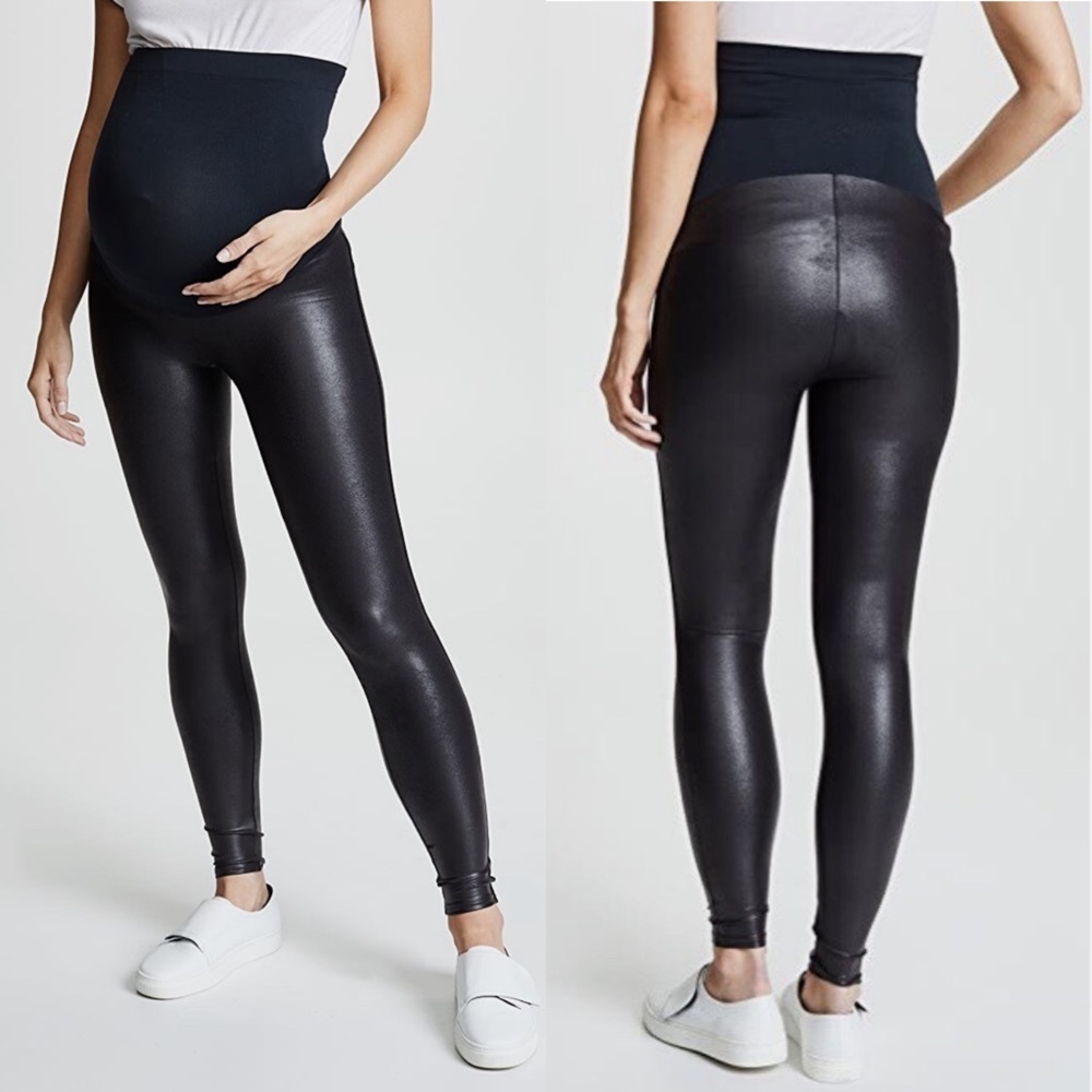 NWT SPANX Mama Maternity Faux Leather Leggings in Very Black - Picture 1 of 7